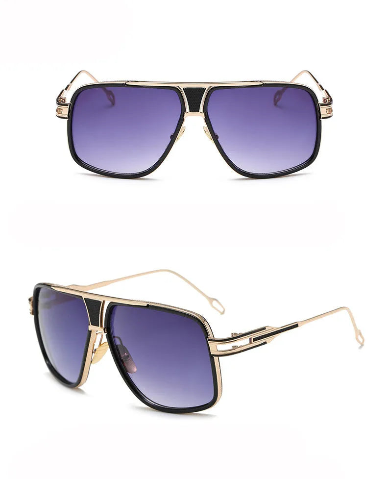 Men's square UV400 sunglasses with 59mm lens width, plastic and metal frame, goggle style