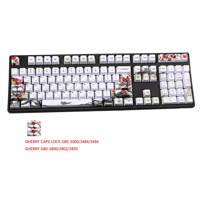 PBT Wangjiang Plum blossom themed mechanical keyboard keycap set with 109 keys in OEM height profile.