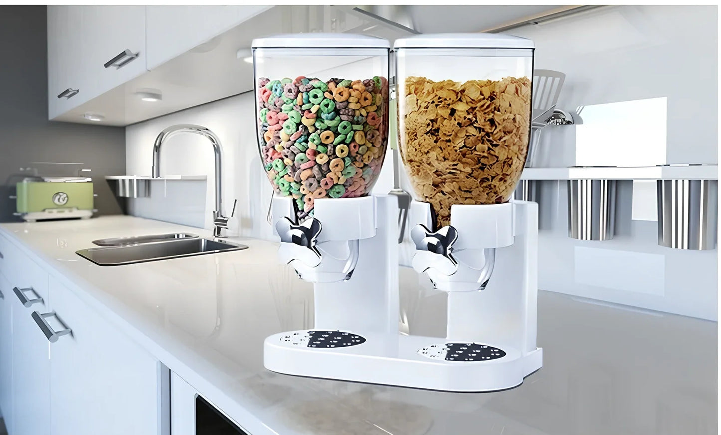 Black and white ABS candy dispenser for solid seasonings, 12cm tall with twist top for precise 1g portions