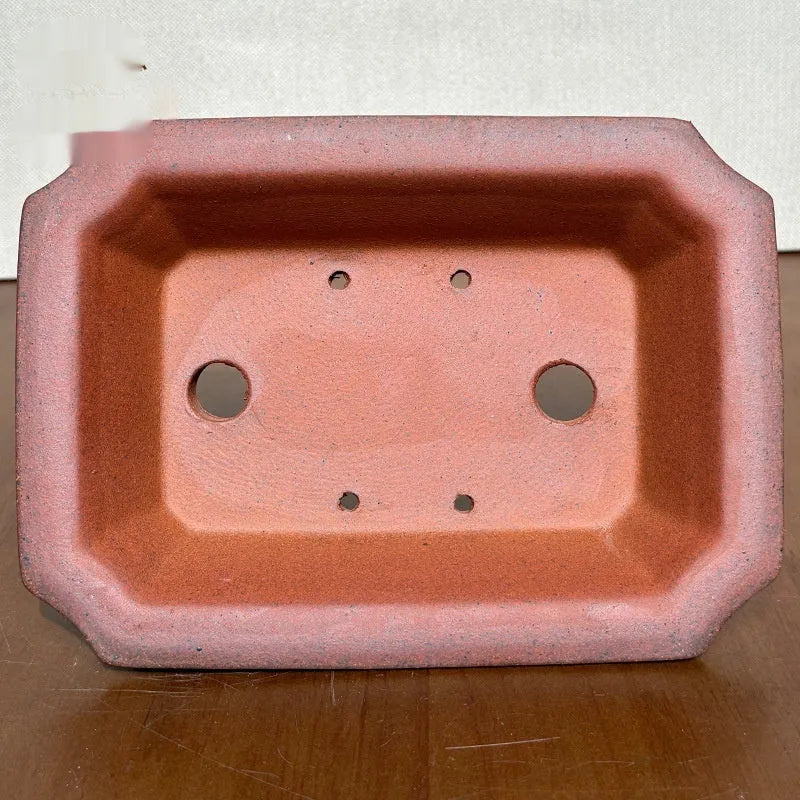 Rectangular light brown stoneware bonsai pot with 17 cm bottom diameter
