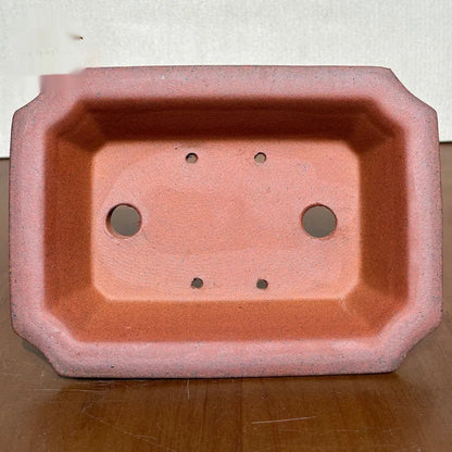 Rectangular light brown stoneware bonsai pot with 17 cm bottom diameter