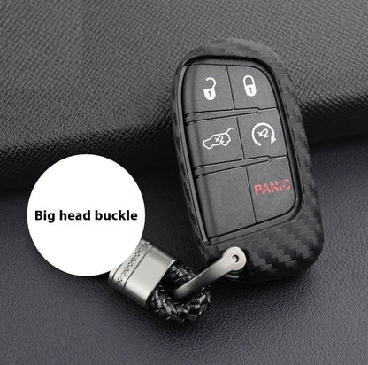 Carbon fibre pattern silicone key case for Dodge Chrysler Fiat remote keys with single bag and buckle options