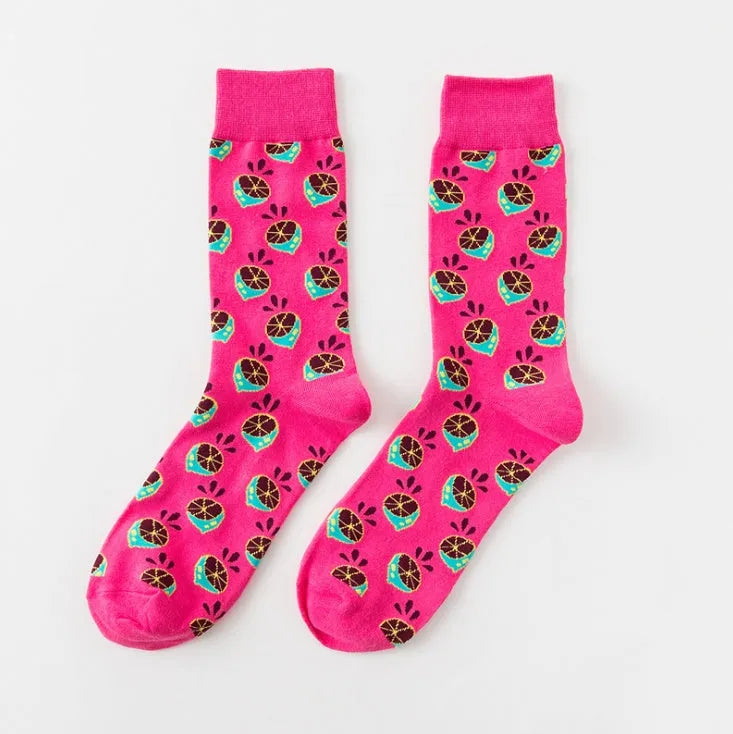 Happy tube socks with fruit banana design, cotton 200-pin knit, EU 39-43, multiple colours