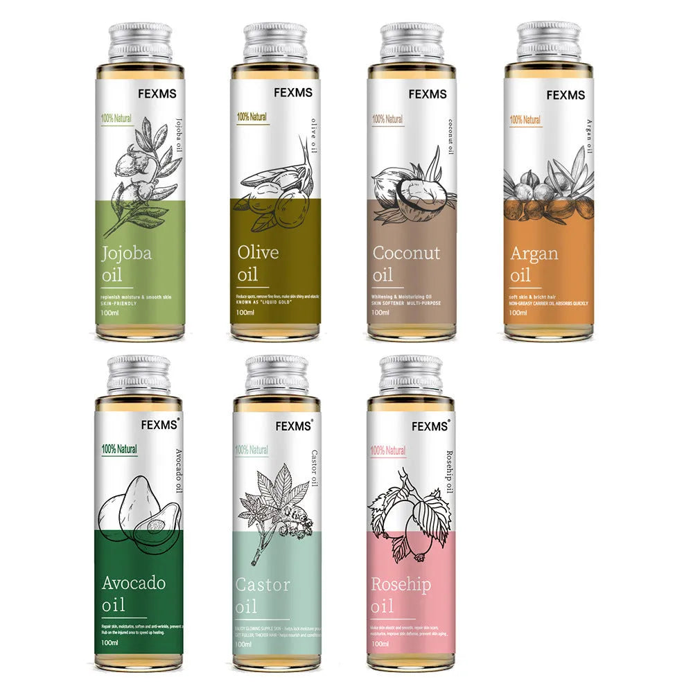 100ml massage body care essential oil bottle for universal skin types, available in coconut, castor, jojoba, olive, and nuts oil variants