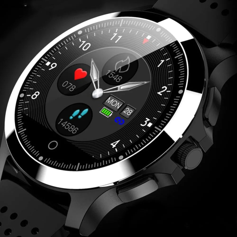 W8 ECG smart bracelet with stainless steel body and TPU strap in black, brown or coffee colour