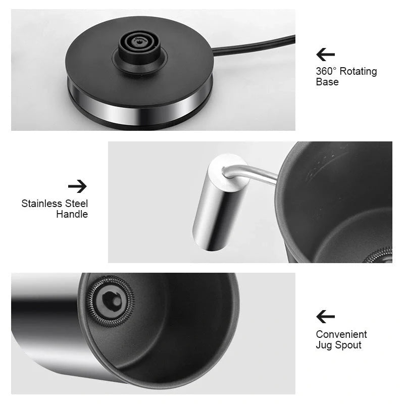 Electric Milk Frother in silver with stainless-steel body for coffee and cappuccino