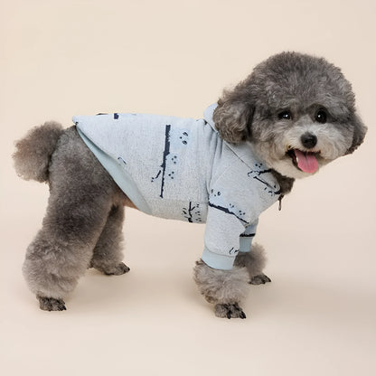 Blue dog sweater with front zipper closure on a mannequin.