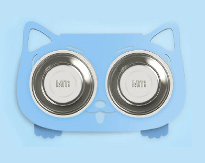 Anti-falling cat dog feeding water bowl in stainless steel with inclined design