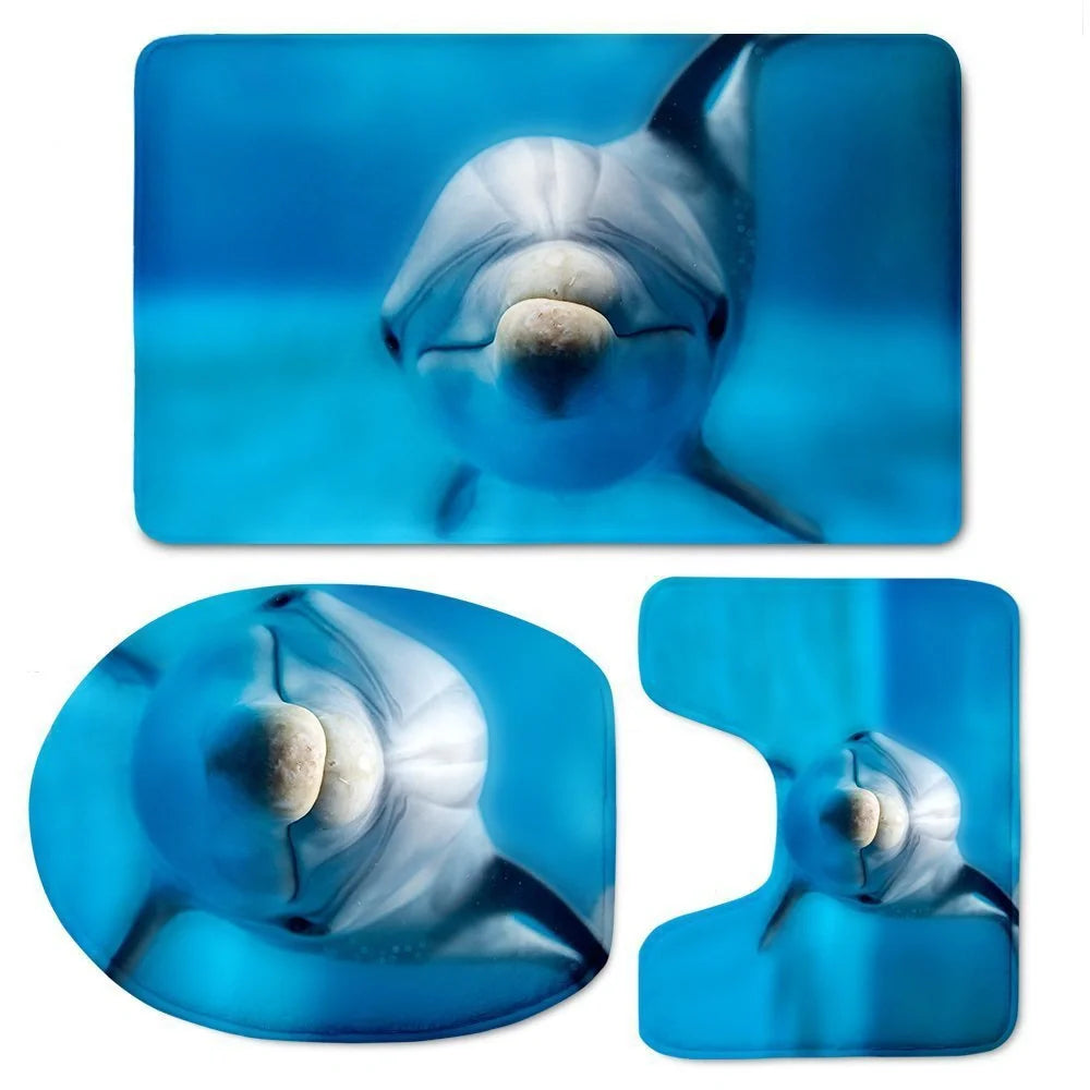Custom 3D style bathroom set with flannel mats and toilet seat cover