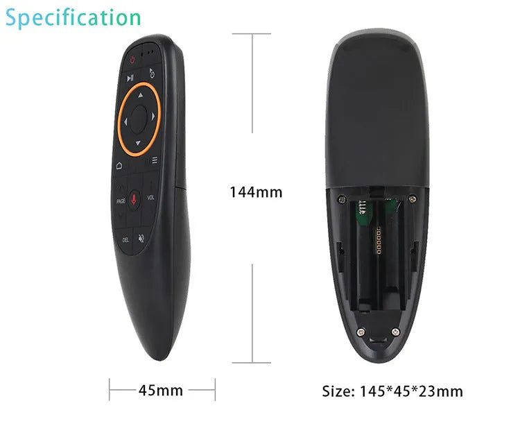 G10 G10S intelligent voice remote control with plastic shell, silicone buttons, and 164mm length