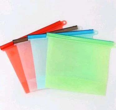 Premium silicone vacuum sealed food storage bags in various colours and sizes