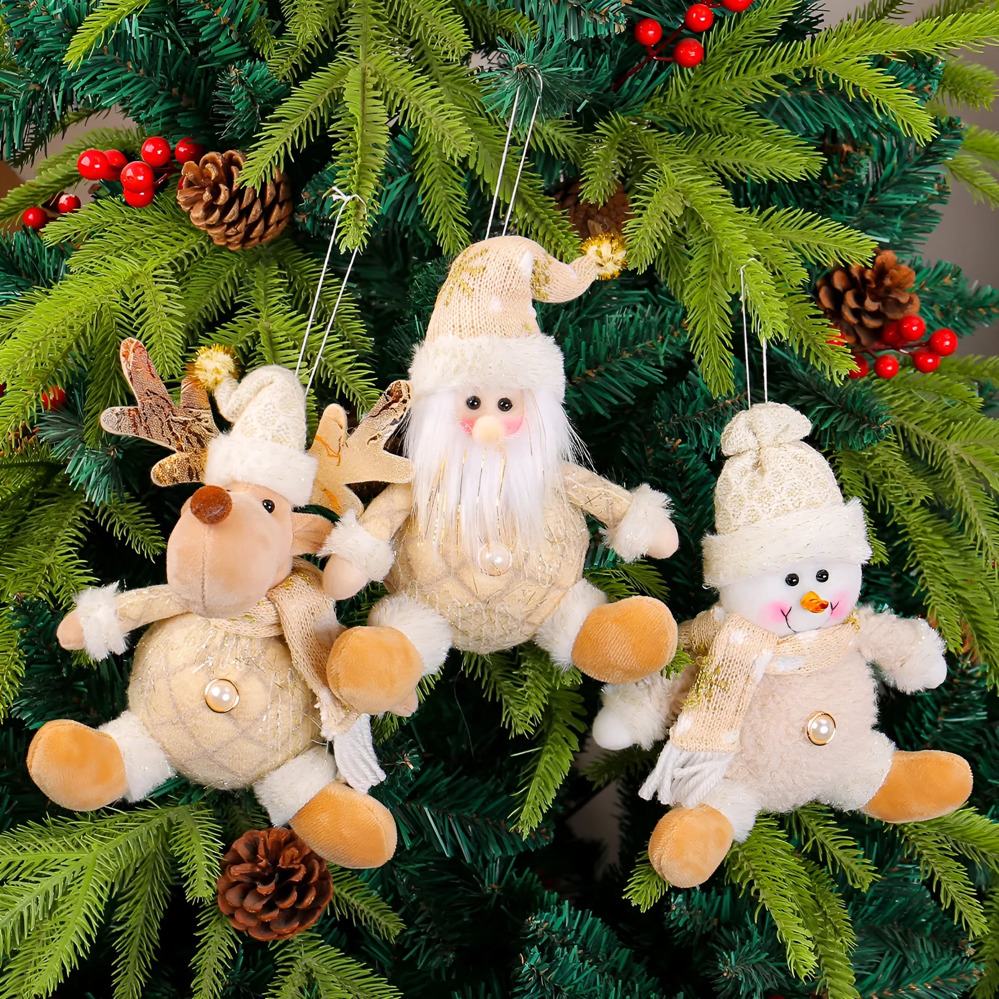 Santa Claus, deer and snowman Christmas ornament set with colourful cartoon styling