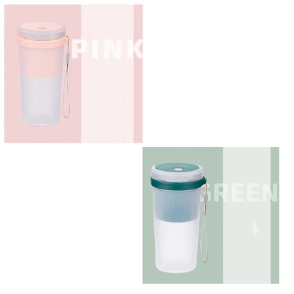 Multi-function portable blender in blue, green, or pink with USB cable and detachable parts for juicing