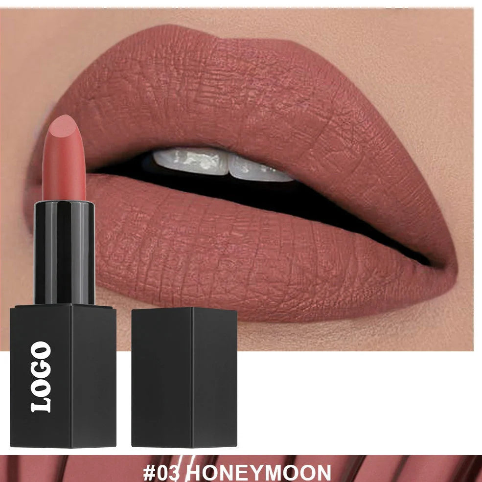 Beauty Does Not Fade waterproof matte lipstick in standard case with anti-discoloration technology