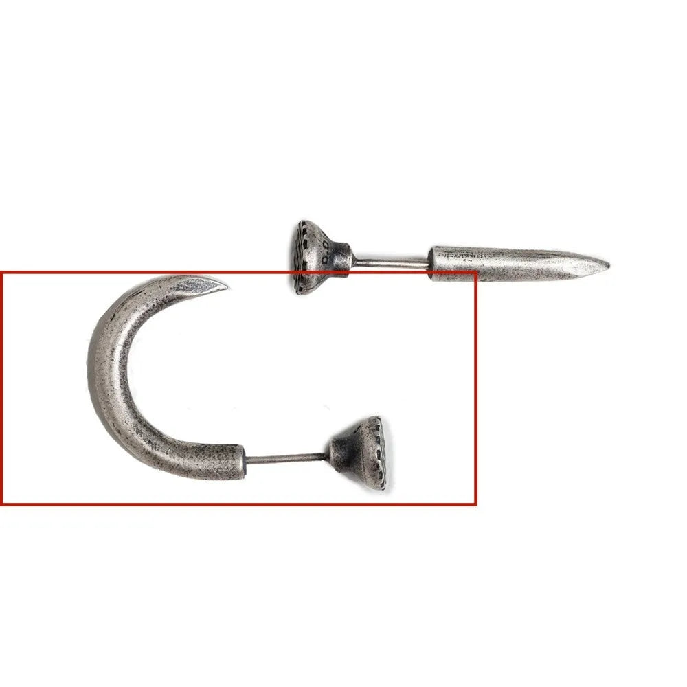 Sterling silver nail stud earrings showing straight and curved punk retro styles