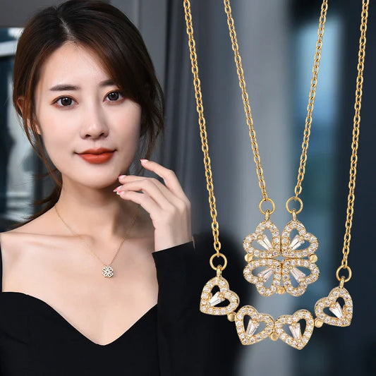 Elegant four-leaf clover pendant necklace made of premium titanium steel with a captivating diamond inlay design
