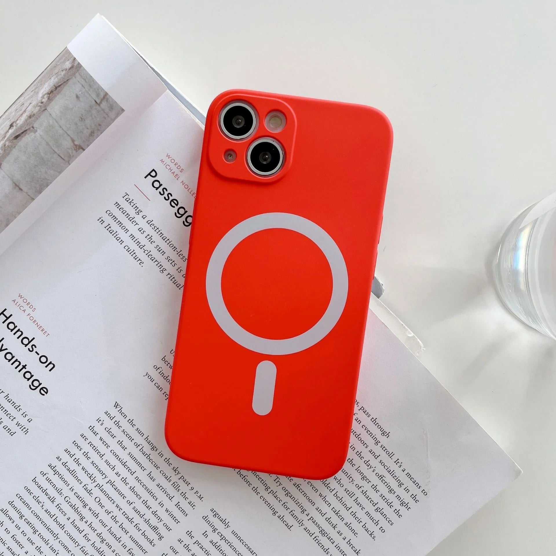 Magnetic TPU back cover case for iPhone in multiple colours, showing MagSafe charging ring.