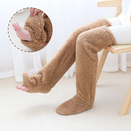 Cozy over-the-knee fuzzy socks in a variety of colors for winter warmth and comfort