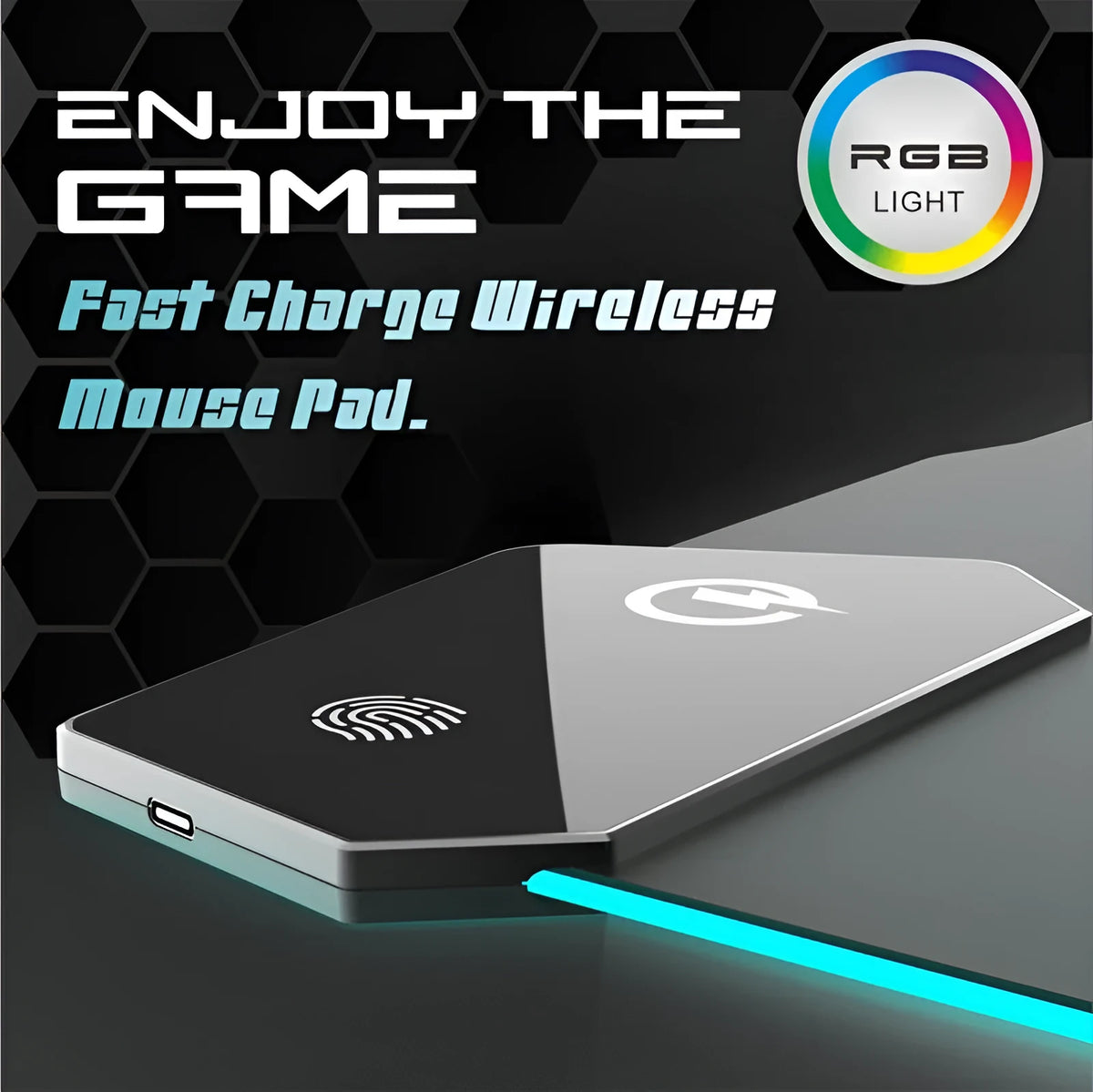 Black gaming mouse mat with TYPC interface luminous design measuring 300x800mm
