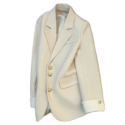 Women's Korean-style coat with 65cm length, loose fit, regular long sleeves and pockets in milky white