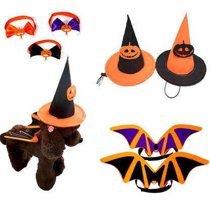Black bat wings dog costume with adjustable neck strap and bow tie accessory