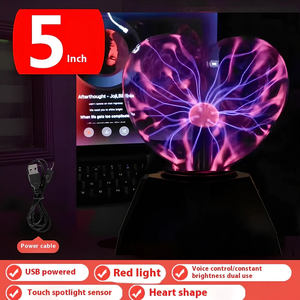 Plasma lightning ball with electrostatic induction showing colourful electrical discharges on glass surface