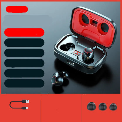 Wireless in-ear earphones in black, blue, or red with Bluetooth 5.0 and 10-metre range