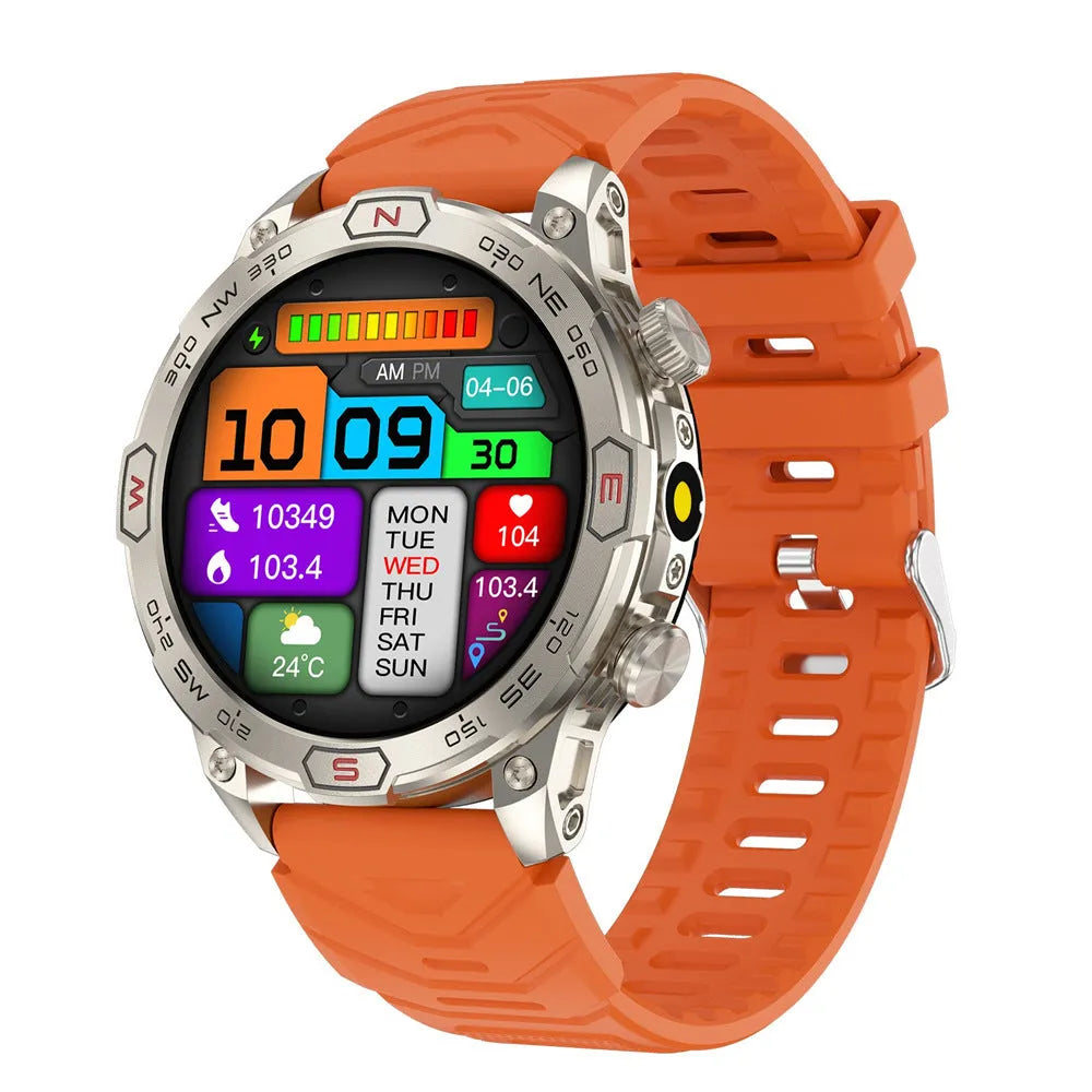 Sports smartwatch with AMOLED screen on silicone wristband showing heart rate display