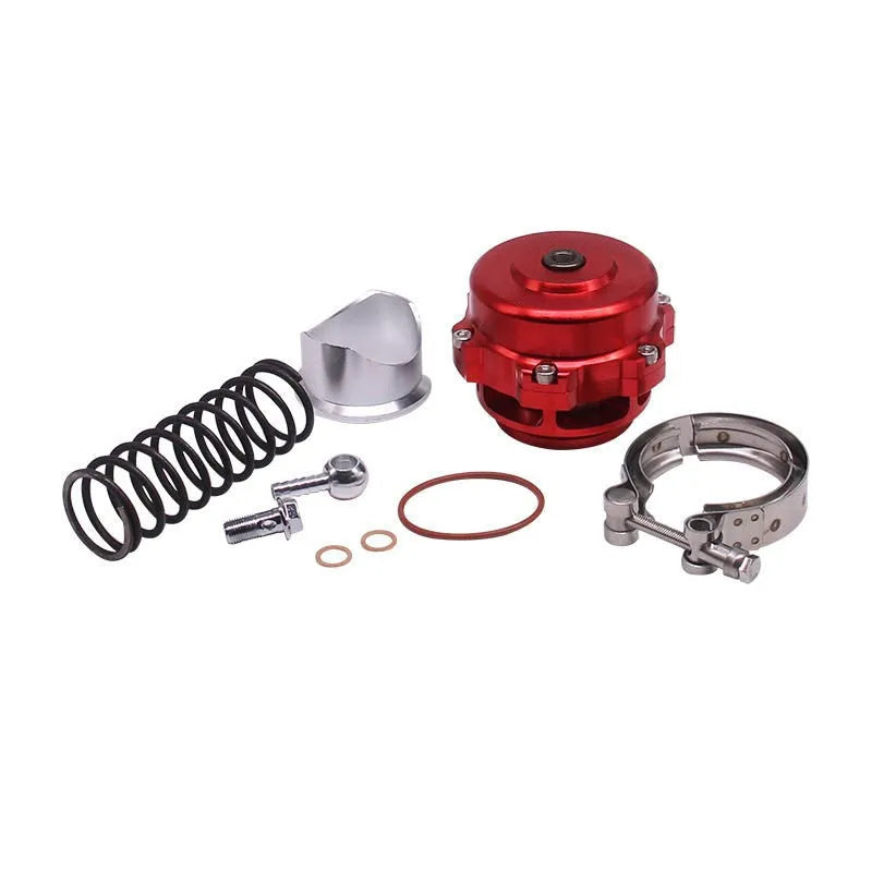 50mm aluminium alloy automotive blowoff valve in six colour options on a white background.
