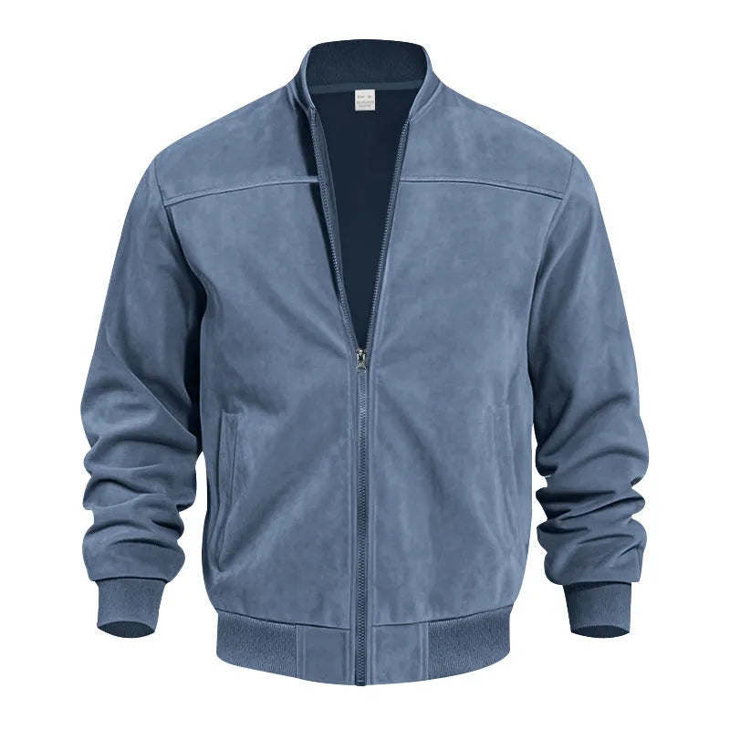 Men's plus size suede jacket in army green with regular fit and cotton lining, sizes S to XXXL.