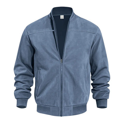 Men's plus size suede jacket in army green with regular fit and cotton lining, sizes S to XXXL.