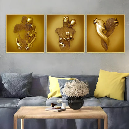 Frameless square canvas painting with geometric abstraction pattern in modern interior setting