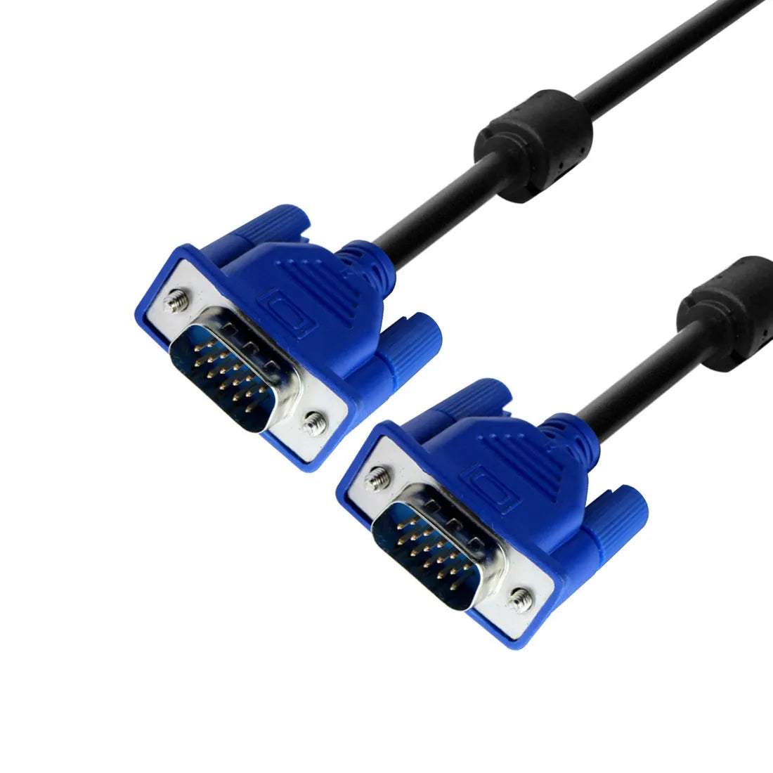 Black VGA video cable with blue mould head, 1.5 metres long for computer to monitor connections