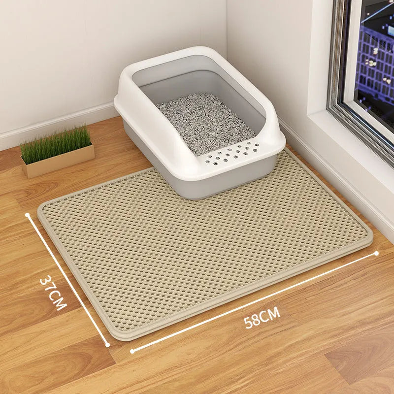 Double layer waterproof cat litter mat with non-slip backing in beige, black, blue and grey colour options