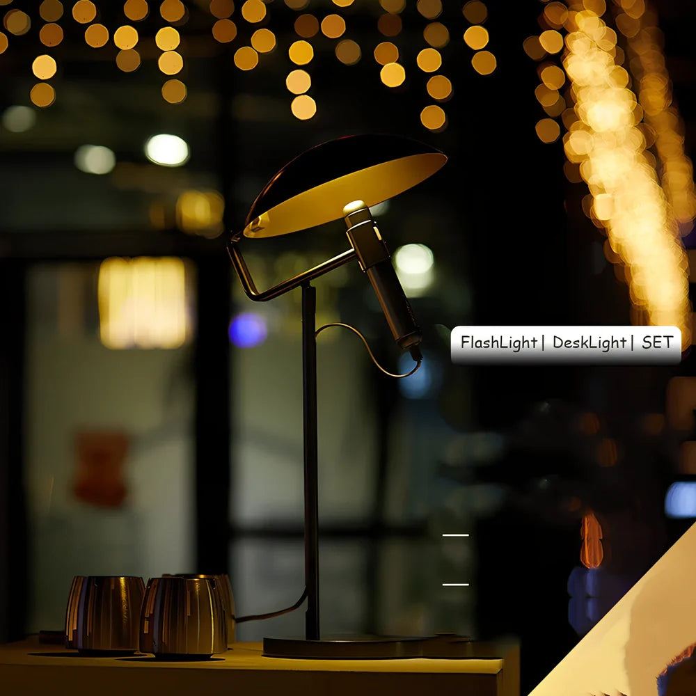 45cm grey USB LED table lamp with metal shade and push button for study room use, 5cm base