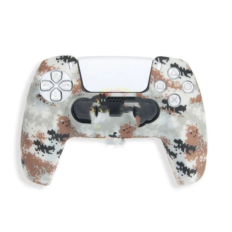 Camouflage pattern silicone protective case for PS5 DualSense controller showing textured grip surface
