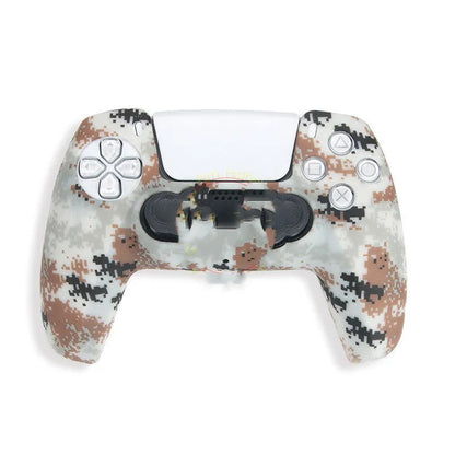 Camouflage pattern silicone protective case for PS5 DualSense controller showing textured grip surface