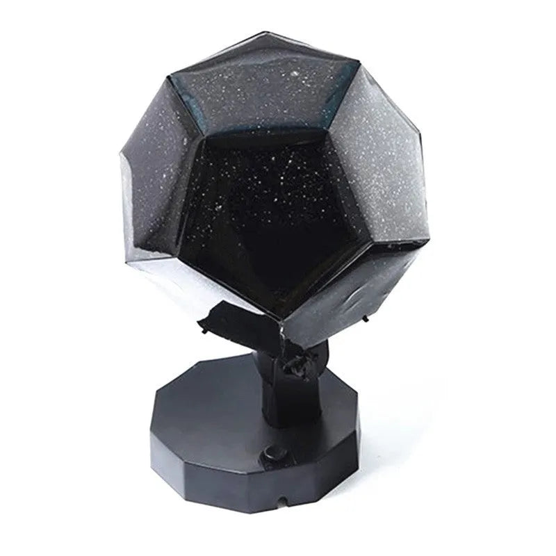 Plastic starry sky projection night light showing constellations on a bedroom ceiling, with remote control.