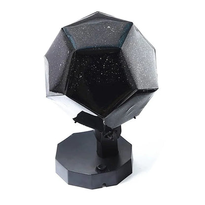 Plastic starry sky projection night light showing constellations on a bedroom ceiling, with remote control.
