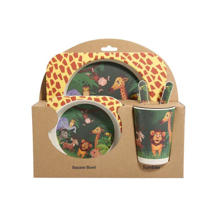 Stylish bamboo fibre children's tableware set with playful animal designs