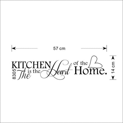 Black 'Kitchen Is Heart Of The Home' PVC wall sticker mural measuring 60x15 cm for removable kitchen decoration