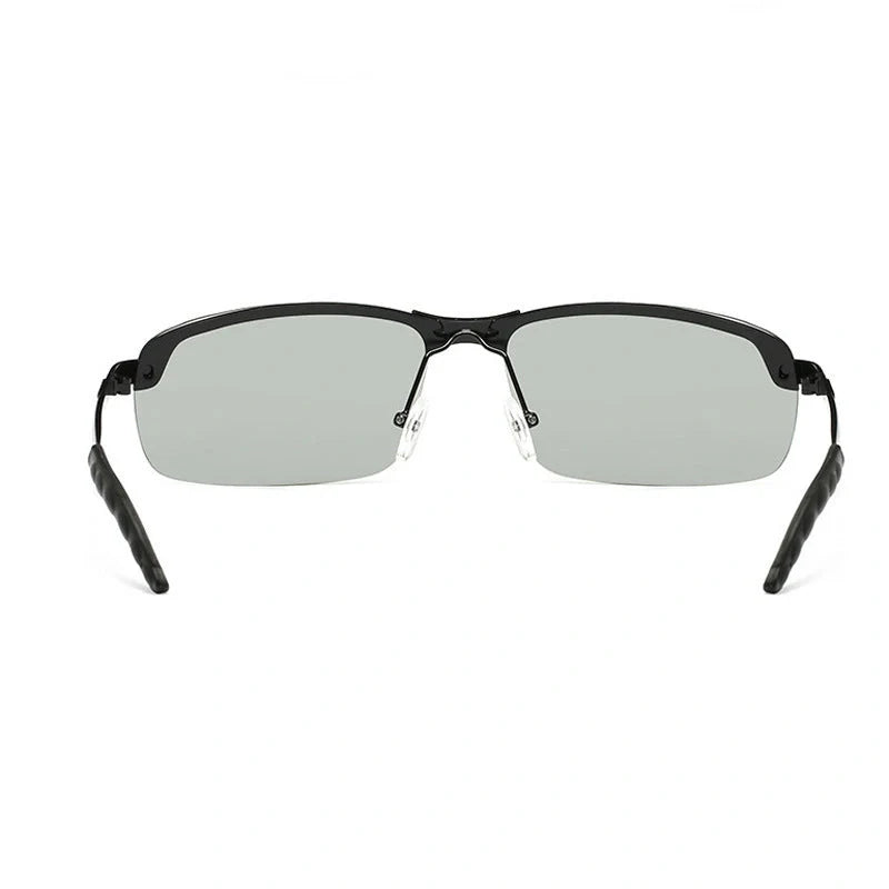 Men's driving glasses with colour-changing polarised lenses and lightweight alloy frames