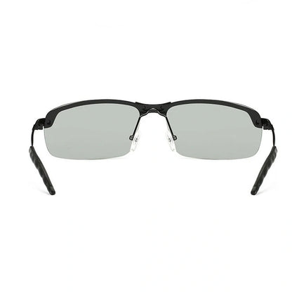 Men's driving glasses with colour-changing polarised lenses and lightweight alloy frames
