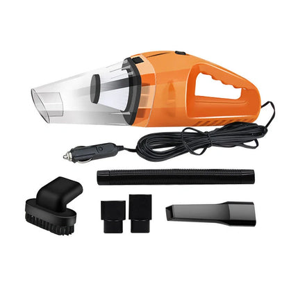 12V 120W Portable Handheld Car Vacuum Cleaner in orange, black, and blue