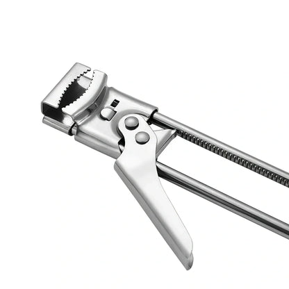 Adjustable stainless steel bottle and jar opener, 19cm long, 120g weight with non-slip handle for secure grip
