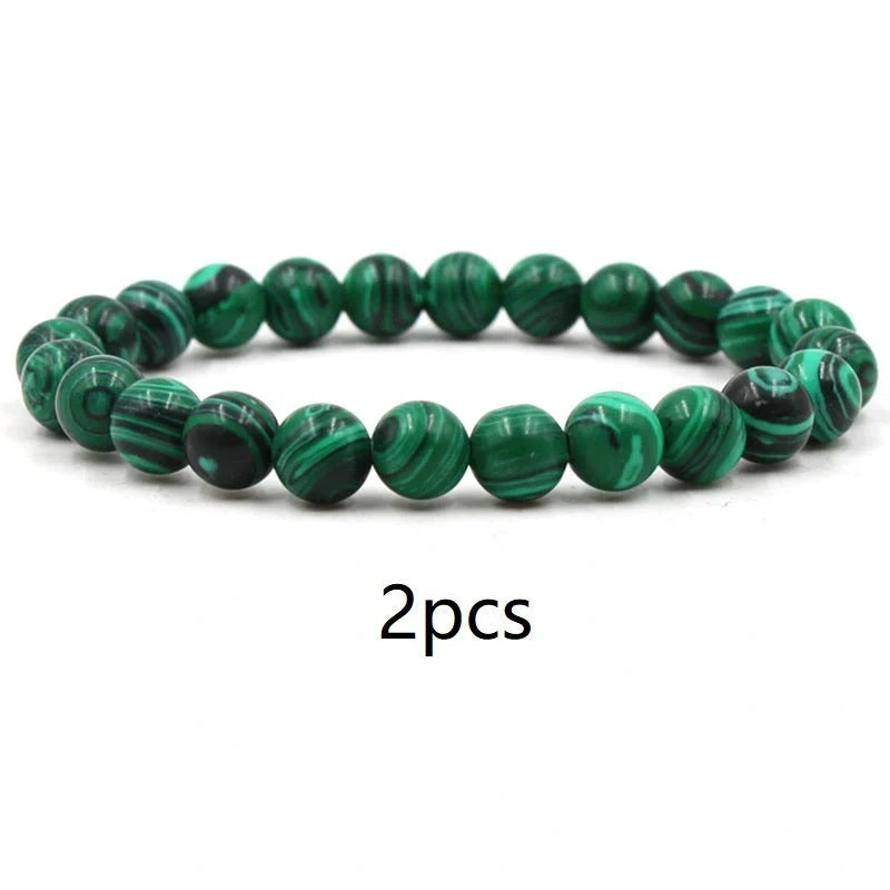 Stylish black matte green malachite elastic bracelets for women and men