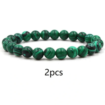 Stylish black matte green malachite elastic bracelets for women and men