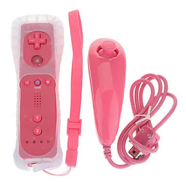 Wii left and right hand gamepad controllers with rubber sleeve and hand strap in multiple colour options
