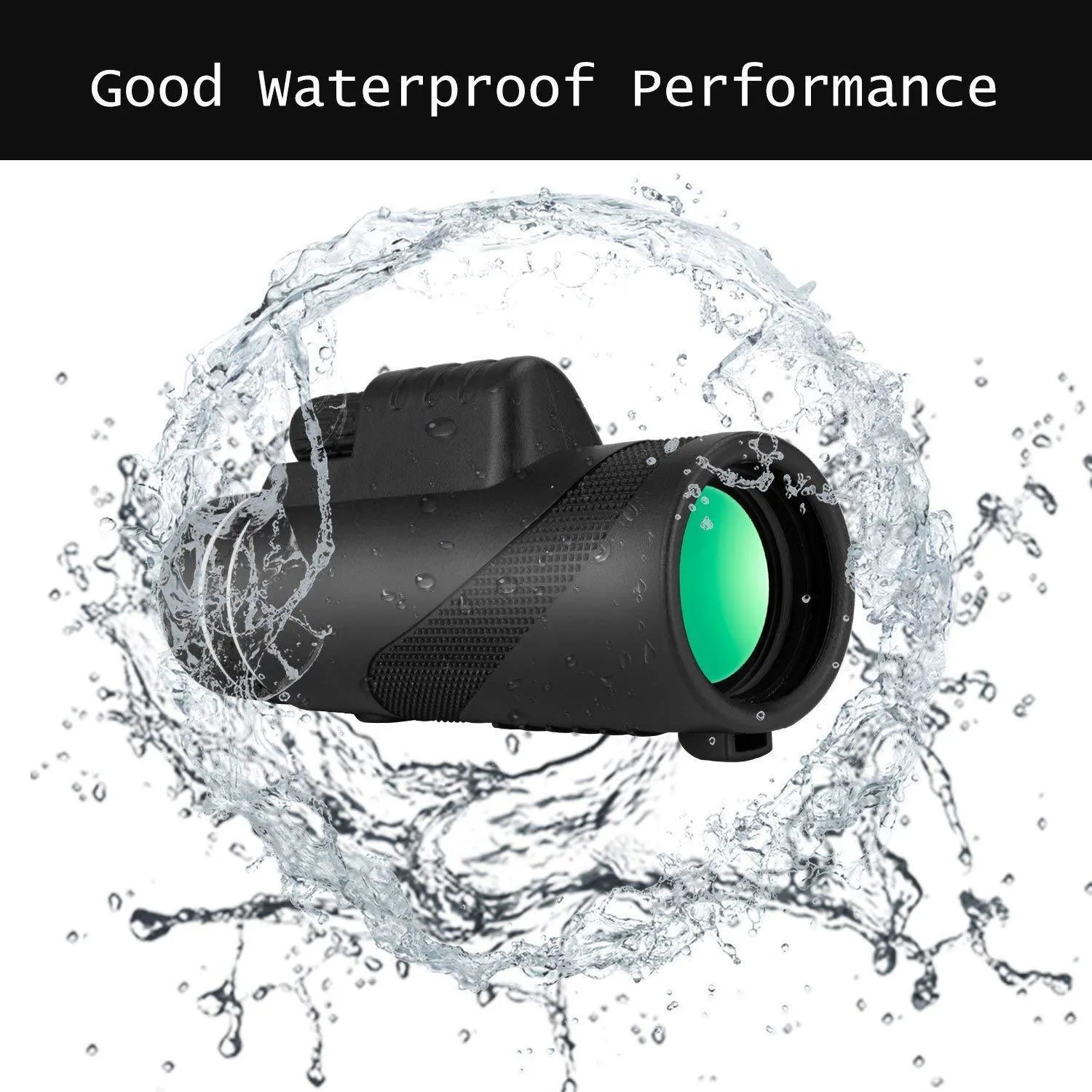 Black HD 40x60 monocular telescope with smartphone attached, showing 40x magnification and compact design.