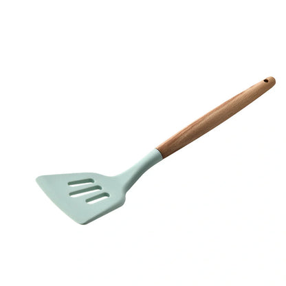 Premium silicone kitchenware set with wooden handle, ideal for cooking and baking
